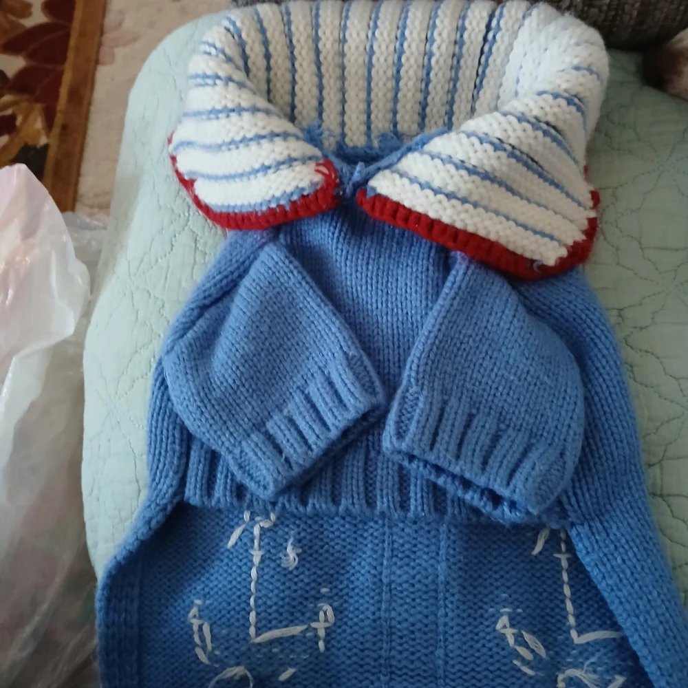 Striped Blue Dog Sweater with Nautical Anchors - Picture 8 of 10